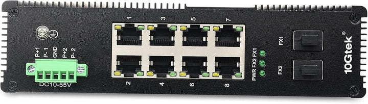 10Gtek 10-Port Industrial DIN-Rail Ethernet Switch Hutschiene, POE 802.3af/at, IP40, 2X Gigabit SFP