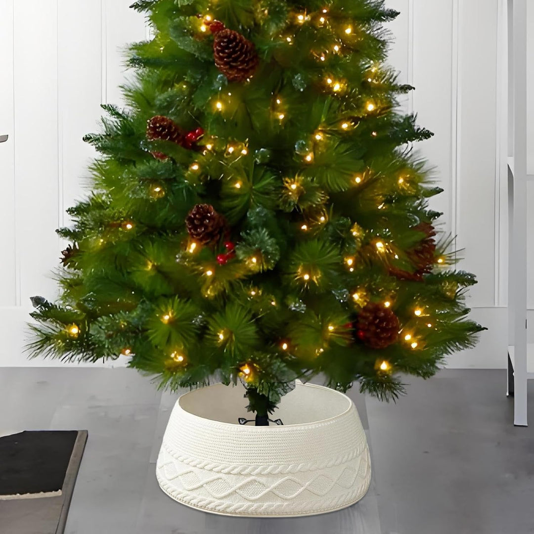 Weihnachtsbaumring Für Künstliche Bäume, Cremefarbener Gestrickter Weihnachtsbaumkragen, Cremefarben