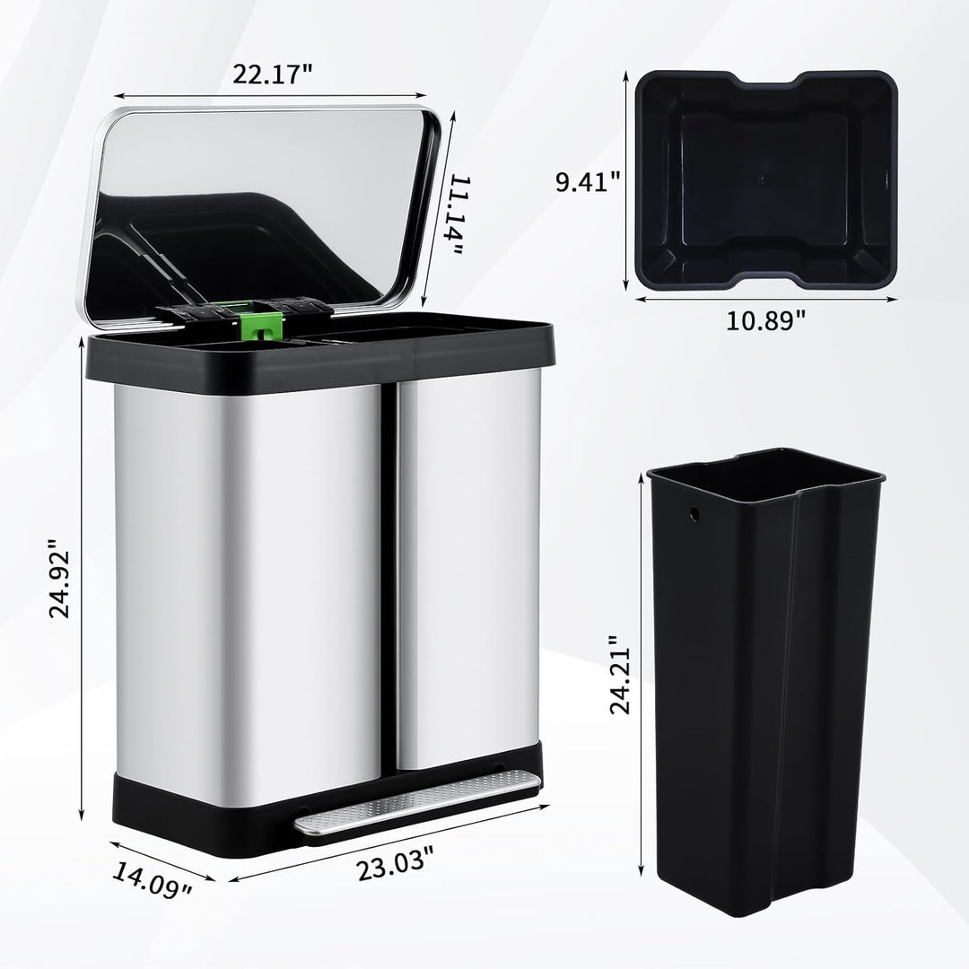 Mülleimer Küche,2 x 36 L Mülltrennsystem Edelstahl Mülleimer 2 fächer tretmülleimer Doppeldeckel mül