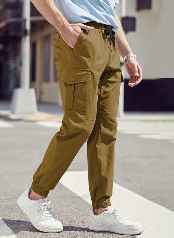 Cargohose Herren Chino Hose mit 6 Taschen Cargo Hose Stretch Jogginghose für Männer mit Bundgummi El