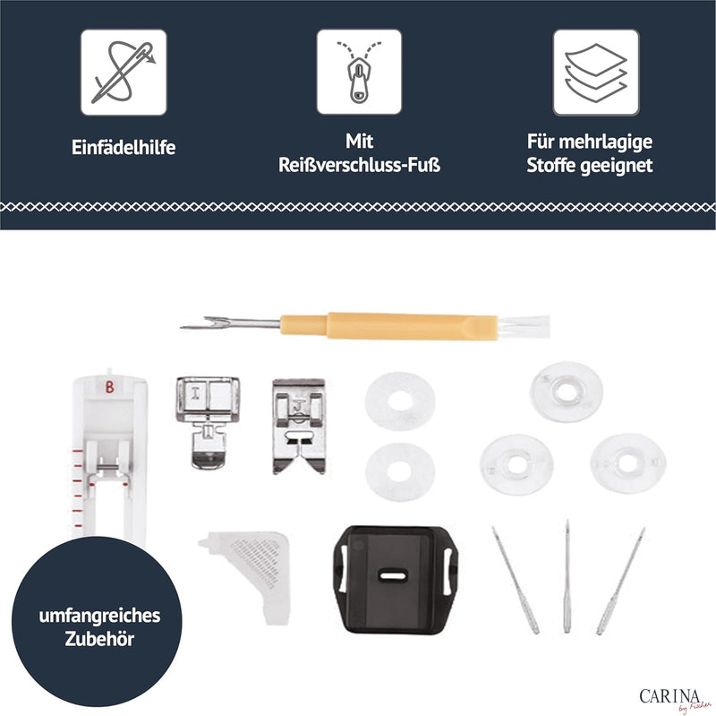 Carina Junior - Mechanische Nähmaschine für Näh-Einsteiger & Anfänger mit Griff, 6 Stichprogrammen,