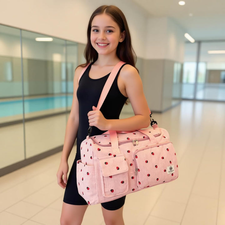 Sporttasche Kinder Reisetasche Mädchen Damen mit Schuhfach und Nassfach Cord Schwimmtasche Weekender
