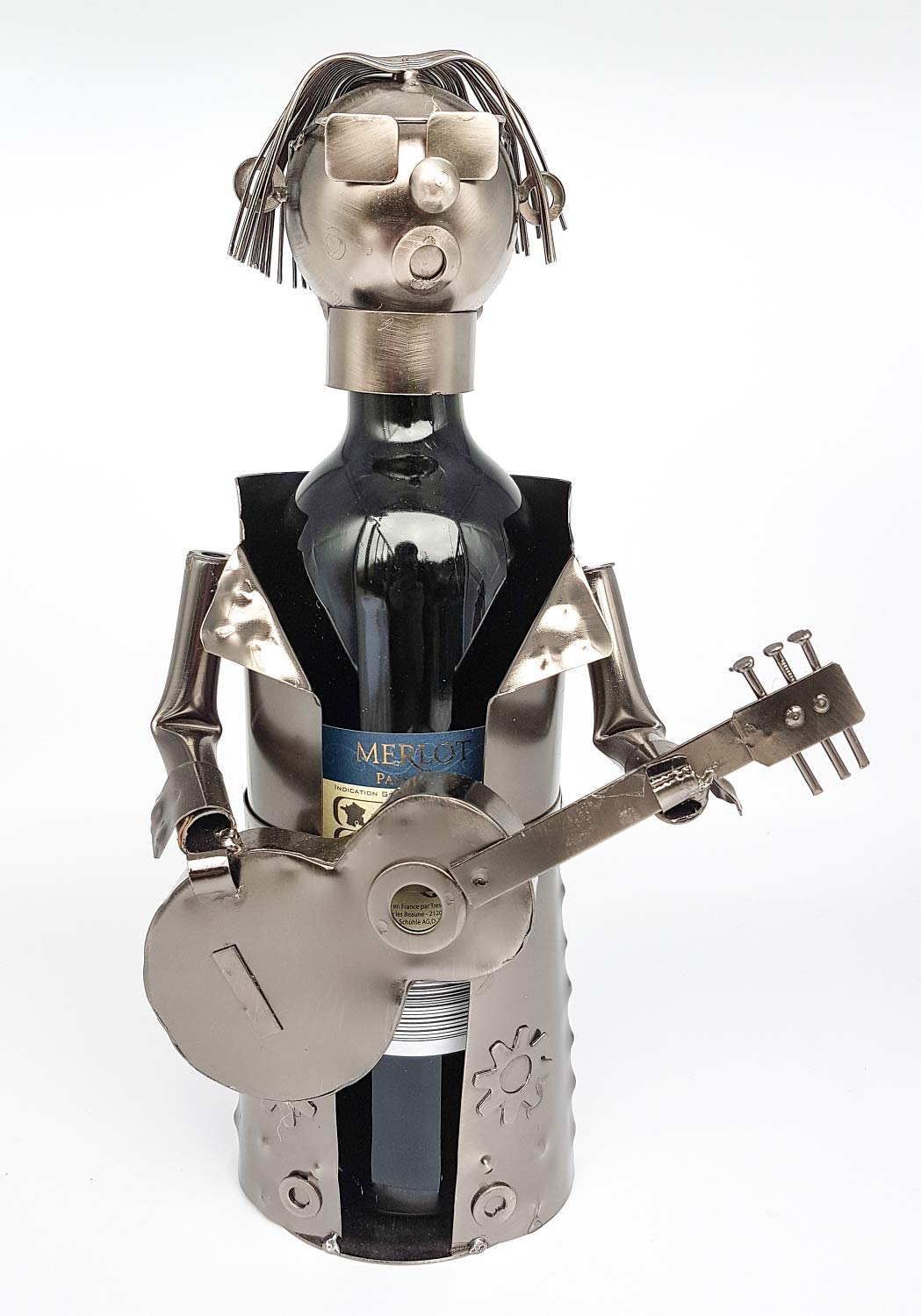 Moderner Wein Flaschenhalter Gitarrist aus Metall Höhe 31,5 cm