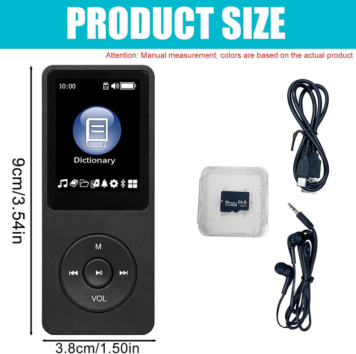 MP3 Player, 64GB MP3-Player Mit Bluetooth 5.0, 1.8" Screen Tragbare Musik Player FM-Radio, E-Book, A