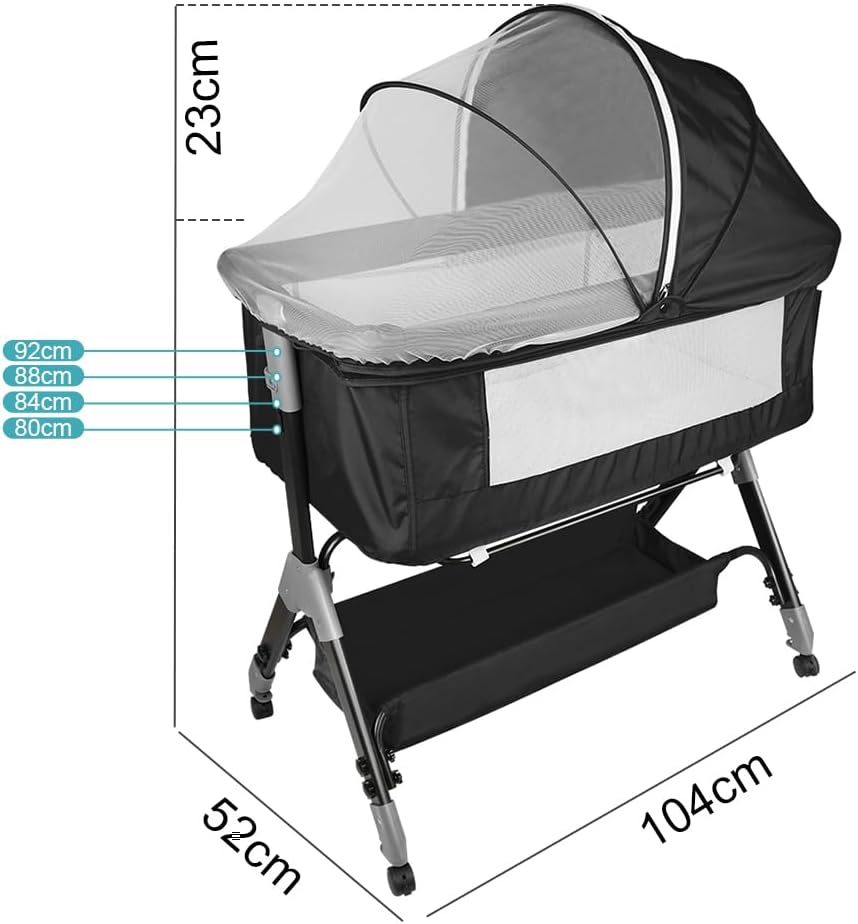 Kedia Babywiege mit Moskitonetz, Babybett & Reisebett mit Rollen, Babybett für Wiegen, höhenverstell