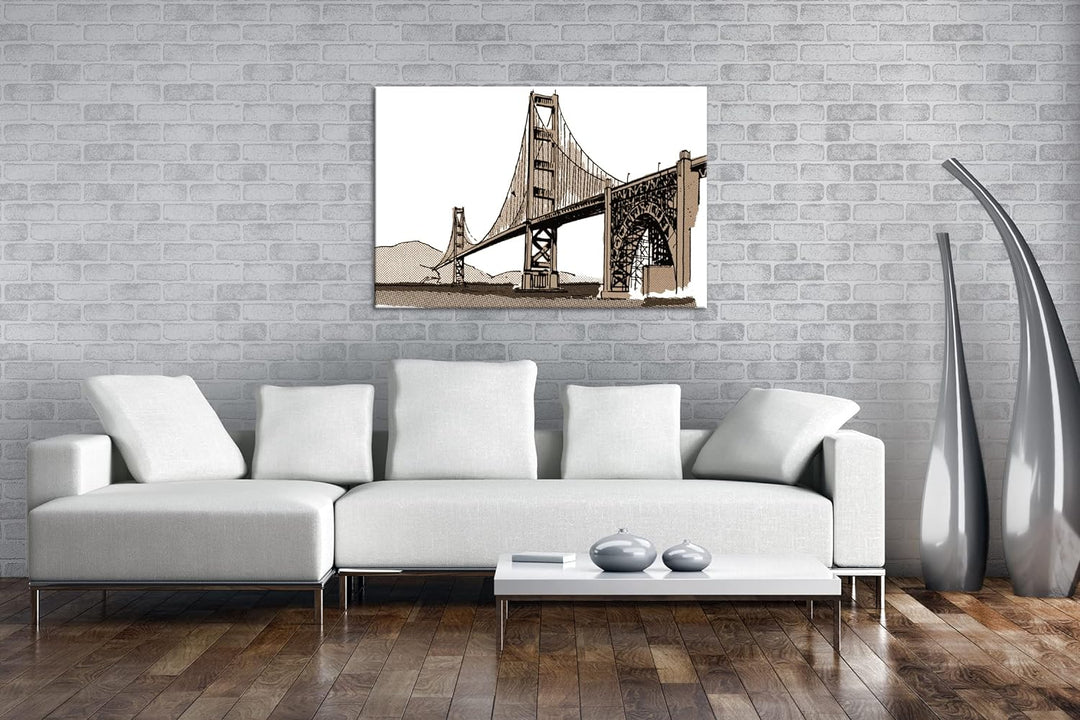 deyoli Illustrierte Fluss-Brücke Format: 80x60 als Leinwand, Effekt: Sepia, Motiv fertig gerahmt auf