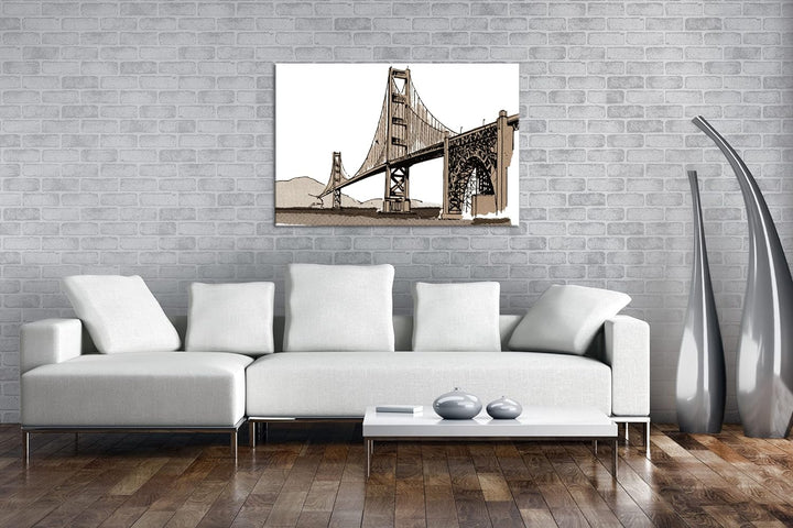deyoli Illustrierte Fluss-Brücke Format: 80x60 als Leinwand, Effekt: Sepia, Motiv fertig gerahmt auf