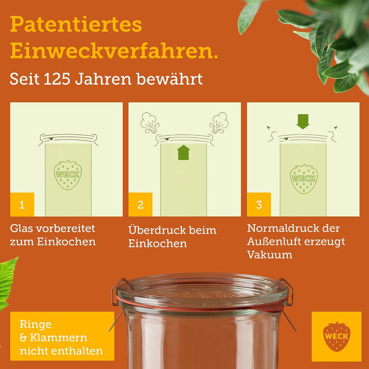 Weck Gläser 1400ml – 6er Set mit Deckeln – Sturzform – robuste, stapelbare Vorratsgläser- & Einweckg