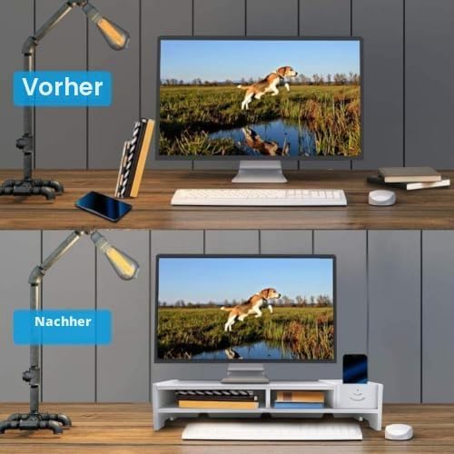 Greensen Monitorständer mit Schublade, Bildschirmständer Schreibtisch Organizer Holz Kunststoff Verb