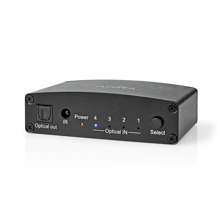 Nedis Digital-Audio-Switch | 4-Wege | Anschlüsse – Eingang: DC Power / 4X TosLink | Anschlüsse – Aus