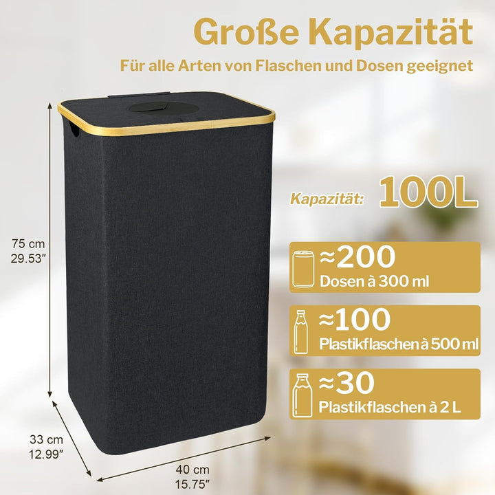 PeranoRidia 100L Pfandflaschen Sammelbehälter [INKL. TRAGETASCHE], Flaschensammler Leergut, PET Flas