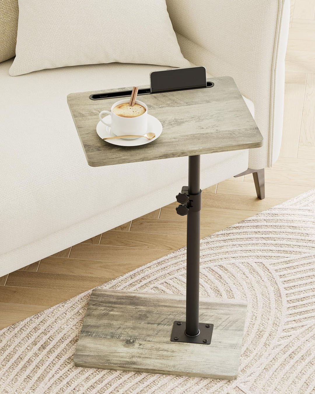 Beistelltisch C-Form, 360°Rotierend Couchtisch Klein, Höhenverstellbar Sofatisch,40x30x(45-81) cm,Ho