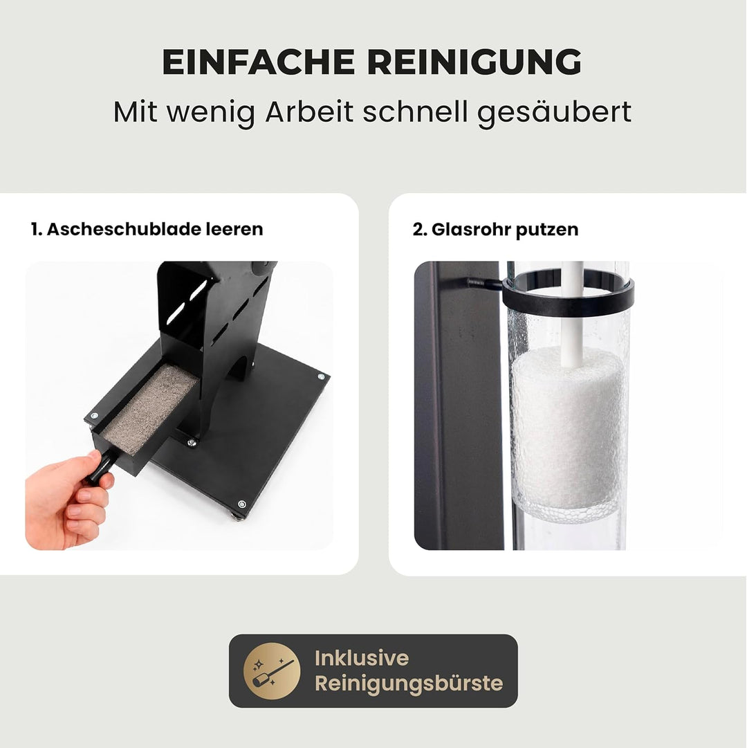 Lemodo Pelletfackel Prime, Feuersäule Outdoor mit Glasröhre, für Garten & Terrasse, für Holzpellets,