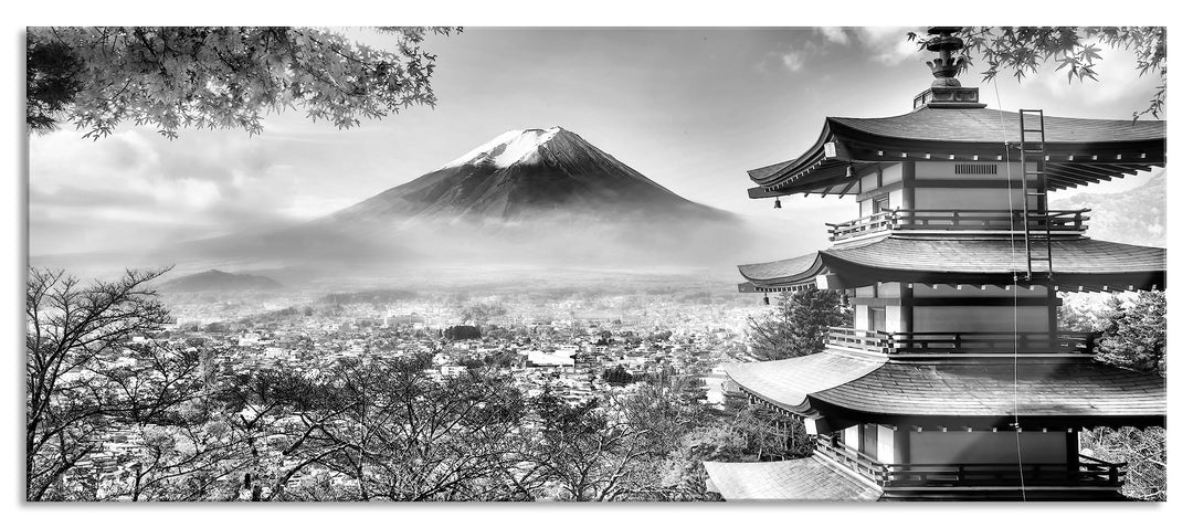 Glasbild Panorama | Wandbild aus Echtglas | Japanischer Tempel im Herbst | 120x50 cm | inkl. Aufhäng