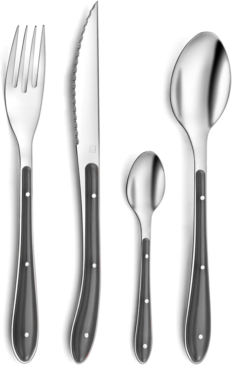 Amefa S24 PP Bistro Besteck, 24 Teile, Edelstahl, 1,5 mm dick, Grau/Schwarz, 9 x 9 x 24 cm, Schwarz