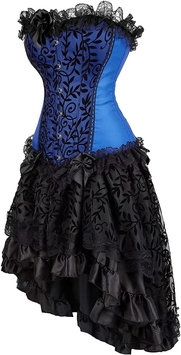 Corsage Korsett Kleid CorsagenKleid Rock Spitzen Schnüren Gothic Halloween XS Blueblack, XS Blueblac