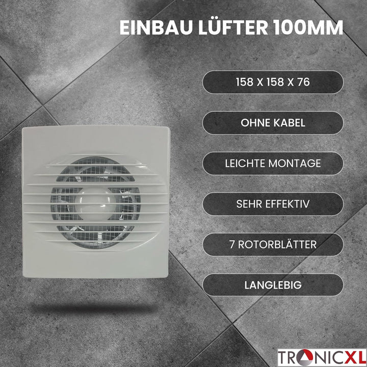 TronicXL Badlüfter 100mm Durchmesser leise 15W Abluft Zuluft Bad Lüfter mit Fliegengitter Ventilator