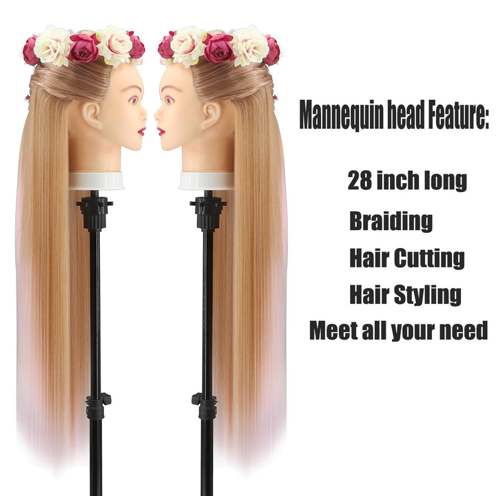 Trainingsköpfe, 28 inch Übungskopf Frisierkopf Friseur 100% Synthetikfaser-Haar Styling Kopf Frisier