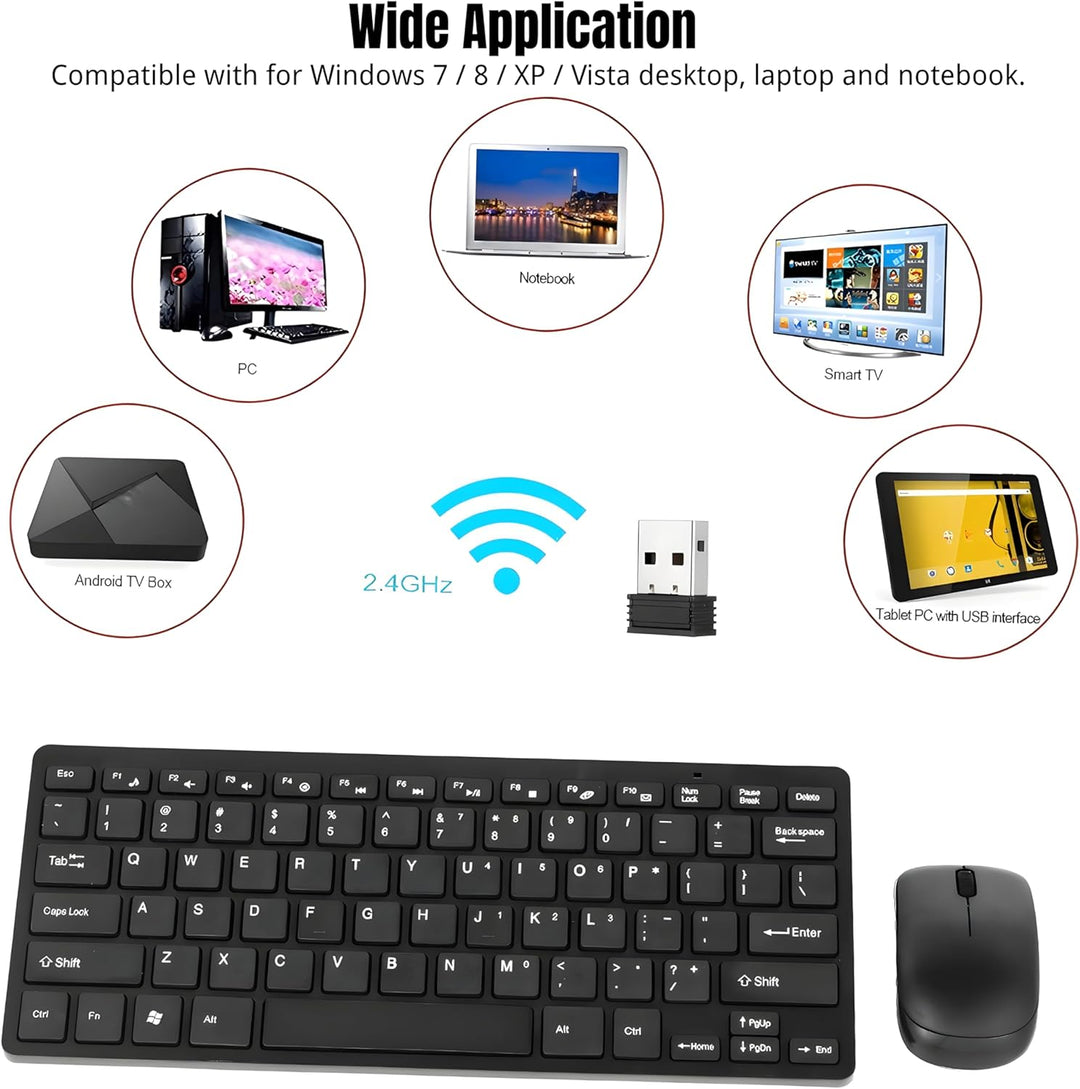 Kabelloses Tastatur Maus Set, 2.4 GHz Ultraslim QWERTY Layout Tragbare Funktastatur Mouse mit 78 Tas