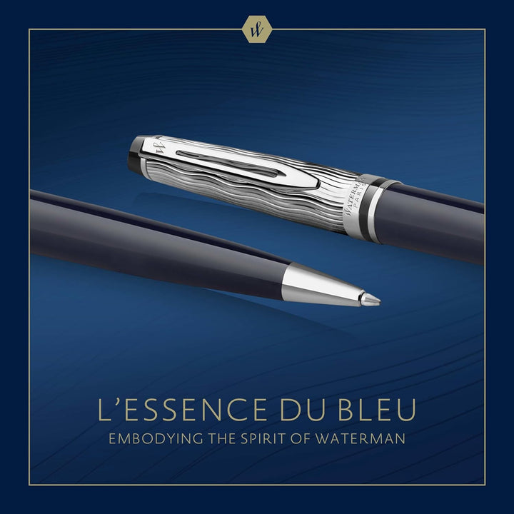 Waterman Expert Kugelschreiber | Metall und blaue Lackierung | ziselierte Kappe | blaue Tinte | Gesc