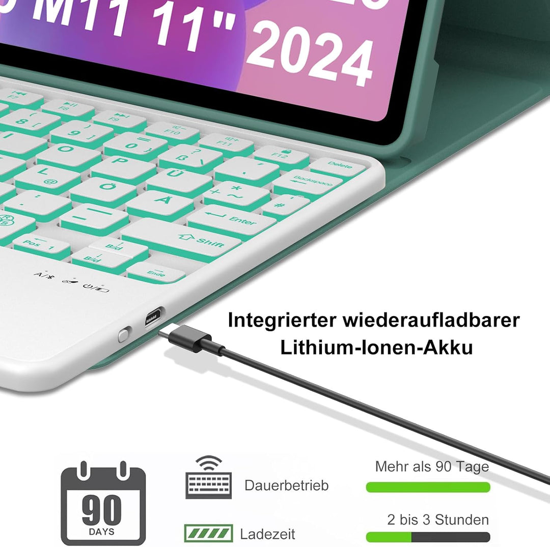 Hülle Tastatur für Lenovo Idea Tab 11 Zoll 2025/Lenovo Tab M11 11 Zoll 2024 Dunkelgrün -- Lenovo Ide