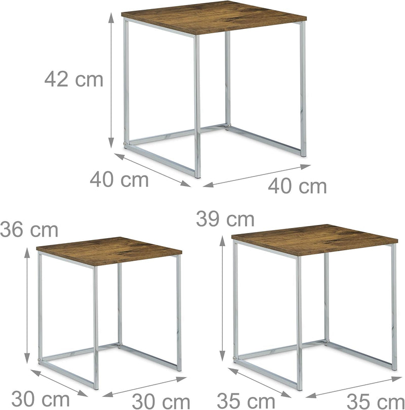 Relaxdays Beistelltische 3er Set, Couchtisch, Holz, Metall, Satztische, modernes Design, HxBxT: ca.