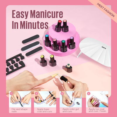 MEFA Shellac Set Starterset mit Lampe 6W,12 Farben UV Nagellack Set Gelnägel Starterset Weiss Rosa N
