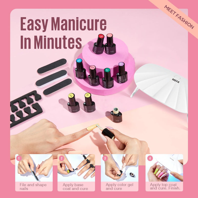 MEFA Shellac Set Starterset mit Lampe 6W,12 Farben UV Nagellack Set Gelnägel Starterset Weiss Rosa N
