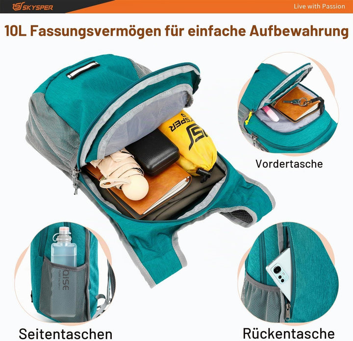 SKYSPER Faltbarer Rucksack 10L Ultraleicht Tagesrucksack Daypack Wanderrucksack Klein Outdoorrucksac