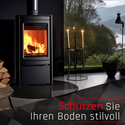 BIJON Glasplatte Kreis Schwarz für Kaminofen mit Dichtlippe, Glasbodenplatte - Funkenschutzplatte Gl