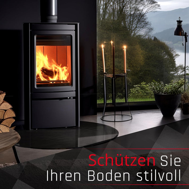 BIJON Glasplatte Kreis Schwarz für Kaminofen mit Dichtlippe, Glasbodenplatte - Funkenschutzplatte Gl