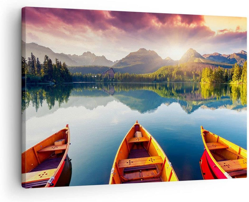 ARTTOR Bilder auf Leinwand See Natur Leinwandbild mit Rahmen 70x50cm Wandbilder Dekoration Wohnzimme