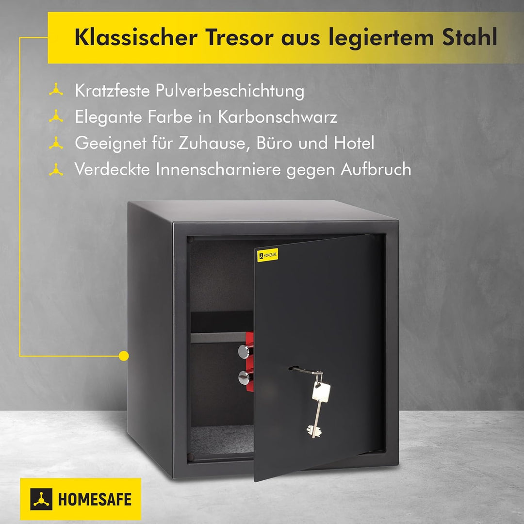 Homesafe HV38K Tresor Safe mit Schlüssel-Schloss, 38x35x35cm (HxWxD), Carbon Satin Schwarz, 38x35x35