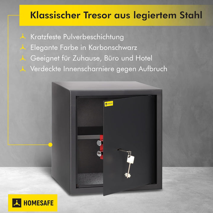 Homesafe HV38K Tresor Safe mit Schlüssel-Schloss, 38x35x35cm (HxWxD), Carbon Satin Schwarz, 38x35x35