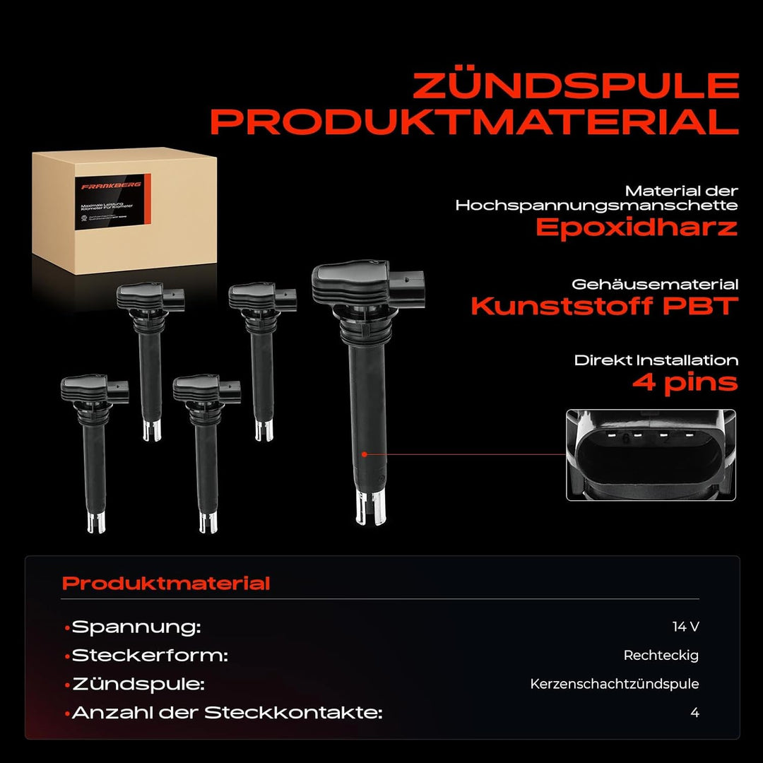 Frankberg 5x Zündspule Kompatibel mit A1 A3 A4 A5 A6 A8 Q3 Q5 TT Golf V VI J.e.t.t.a III P.a.s.s.a.t