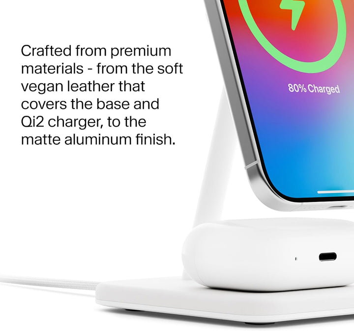 Twelve South HiRise 2 Deluxe 2-in-1-Ladeständer Qi2 für iPhone und AirPods, Weiss
