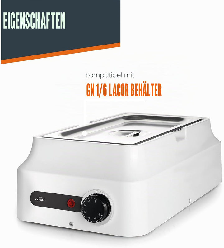 Lacor - 69618 - Schokoladen-Wasserbad, Weiss, 3,8 L, Edelstahl 18/10, 80W, Regelbarer Thermostat 0-6