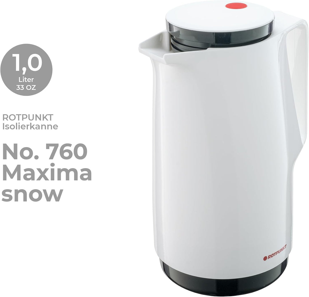 ROTPUNKT Isolierkanne 760 Maxima 1,0 l | Zweifunktions-Drehverschluss | BPA-frei - gesundes Trinken