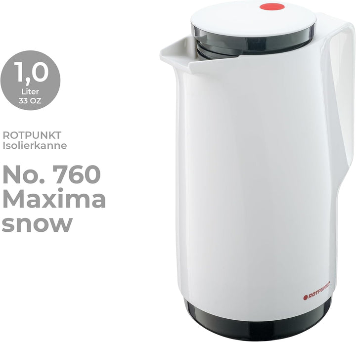 ROTPUNKT Isolierkanne 760 Maxima 1,0 l | Zweifunktions-Drehverschluss | BPA-frei - gesundes Trinken