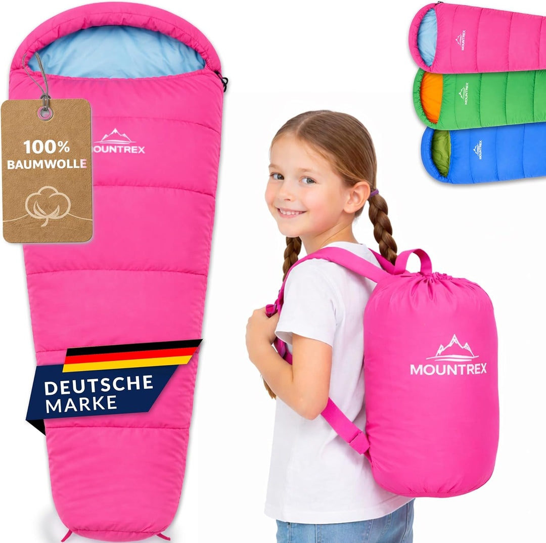 MOUNTREX® Kinderschlafsack - Tragbar wie ein Rucksack - Schlafsack für Kinder (175 x 70 x 45 cm) - O