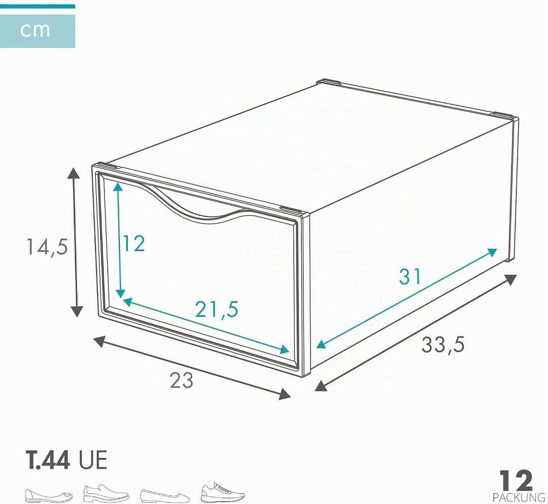AKTIVE Max Home Schuhkartons aus Kunststoff, 12er-Set, Aufbewahrungsboxen, 23 x 33,5 x 14,5 cm, stap