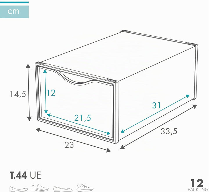 AKTIVE Max Home Schuhkartons aus Kunststoff, 12er-Set, Aufbewahrungsboxen, 23 x 33,5 x 14,5 cm, stap