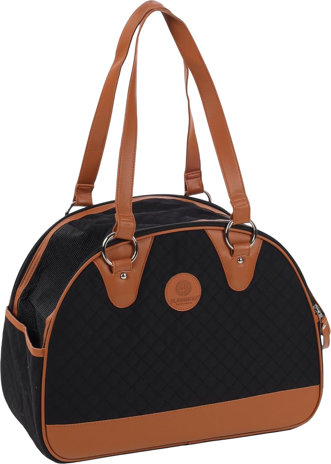 Flamingo Hundetasche - Tragetasche Paddie Schwarz - 41 x 19 x 30 cm - Polyester mit PU-Schaum - Belü