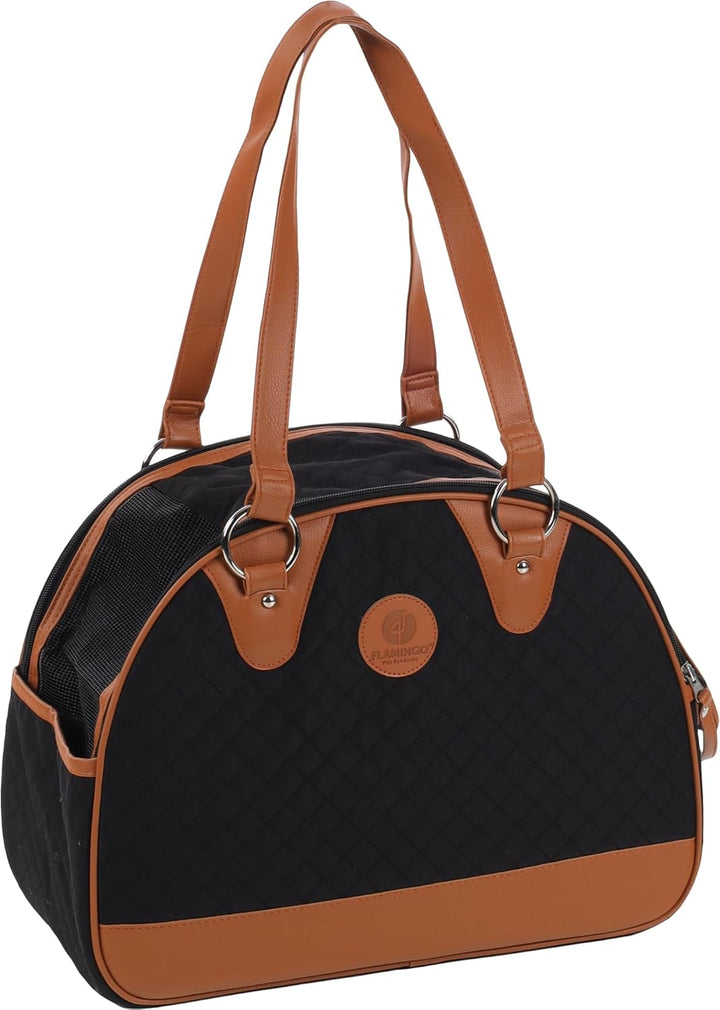 Flamingo Hundetasche - Tragetasche Paddie Schwarz - 41 x 19 x 30 cm - Polyester mit PU-Schaum - Belü