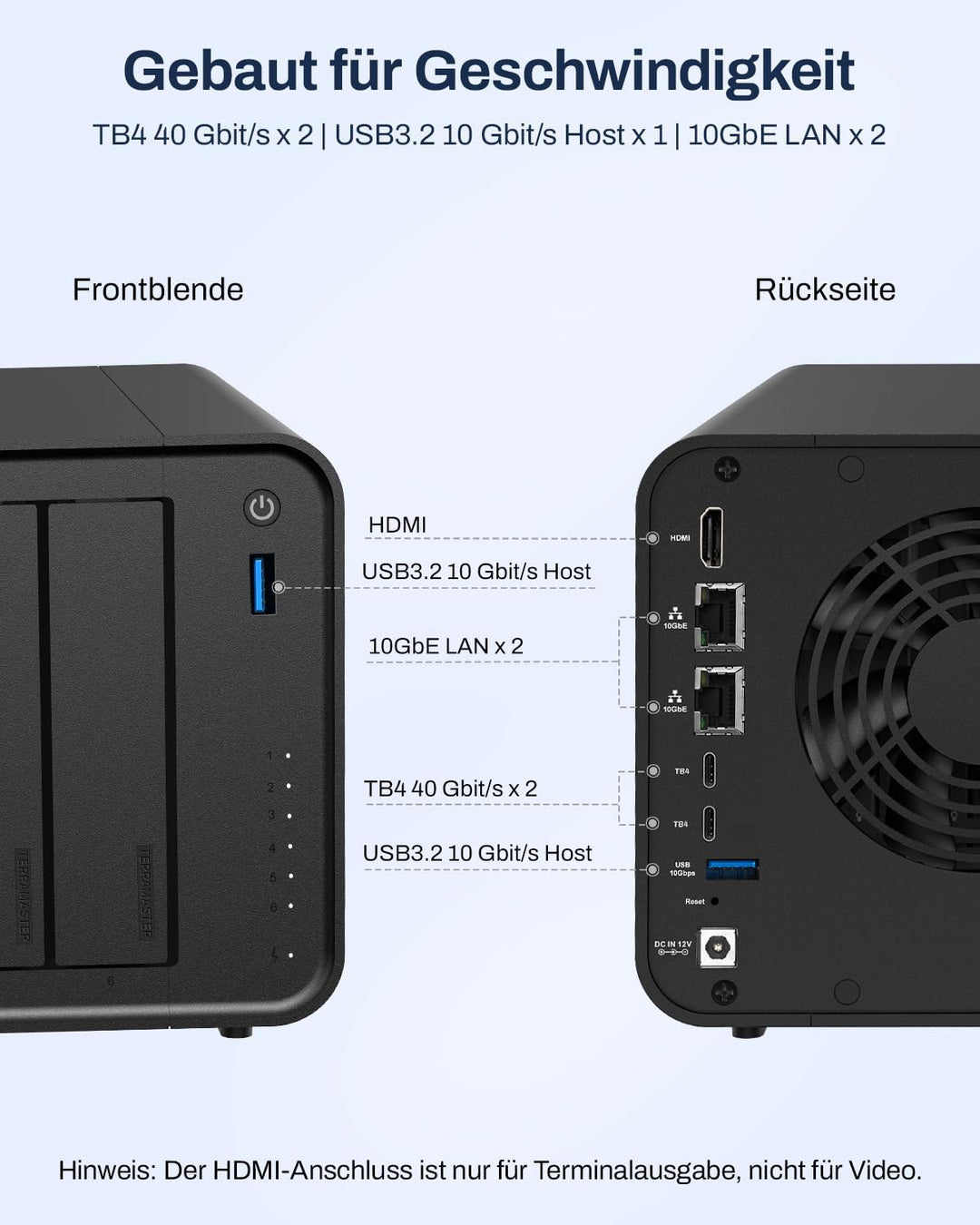TERRAMASTER F6-425 Pro NAS-Speichersystem – 6 Einschübe, Core i3-1315U (6 Kerne, 8 Threads), 8 GB DD