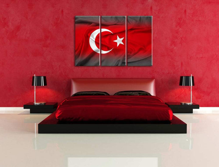 Pixxprint Flagge der Türkei als Leinwandbild | Grösse: 3 Teilig (120x80) | Wandbild| Kunstdruck | fe