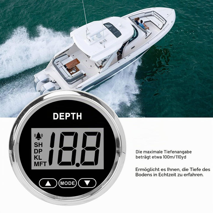 Digitaler Bootstiefenmesser, 52 Mm/2 Zoll Marine-Tiefenmesser, Wasserdichter Armaturenbrett-Tiefenme