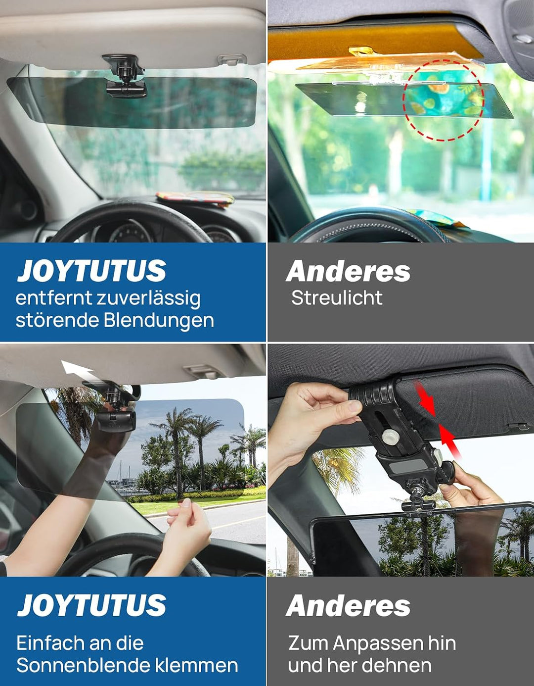 JOYTUTUS Auto Sonnenblende Verlängerung, Frontscheibe-Sonnenschutz, Blend- und UV-Strahlenschutz, Po