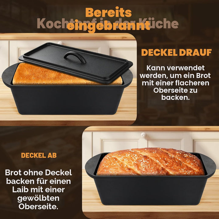 NZQXJXZ 35cm Brotbackform mit Deckel, Gusseisen Topf Dutch Oven Gusseisenpfanne für Brot Backen, Ban
