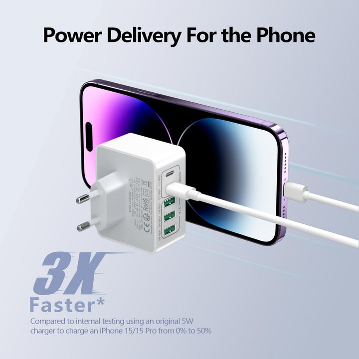 USB Ladegerät Mehrfach ladestation(2er Pack), USB stecker 50W 5 Ports Schnellladegerät PD 3.0 Power